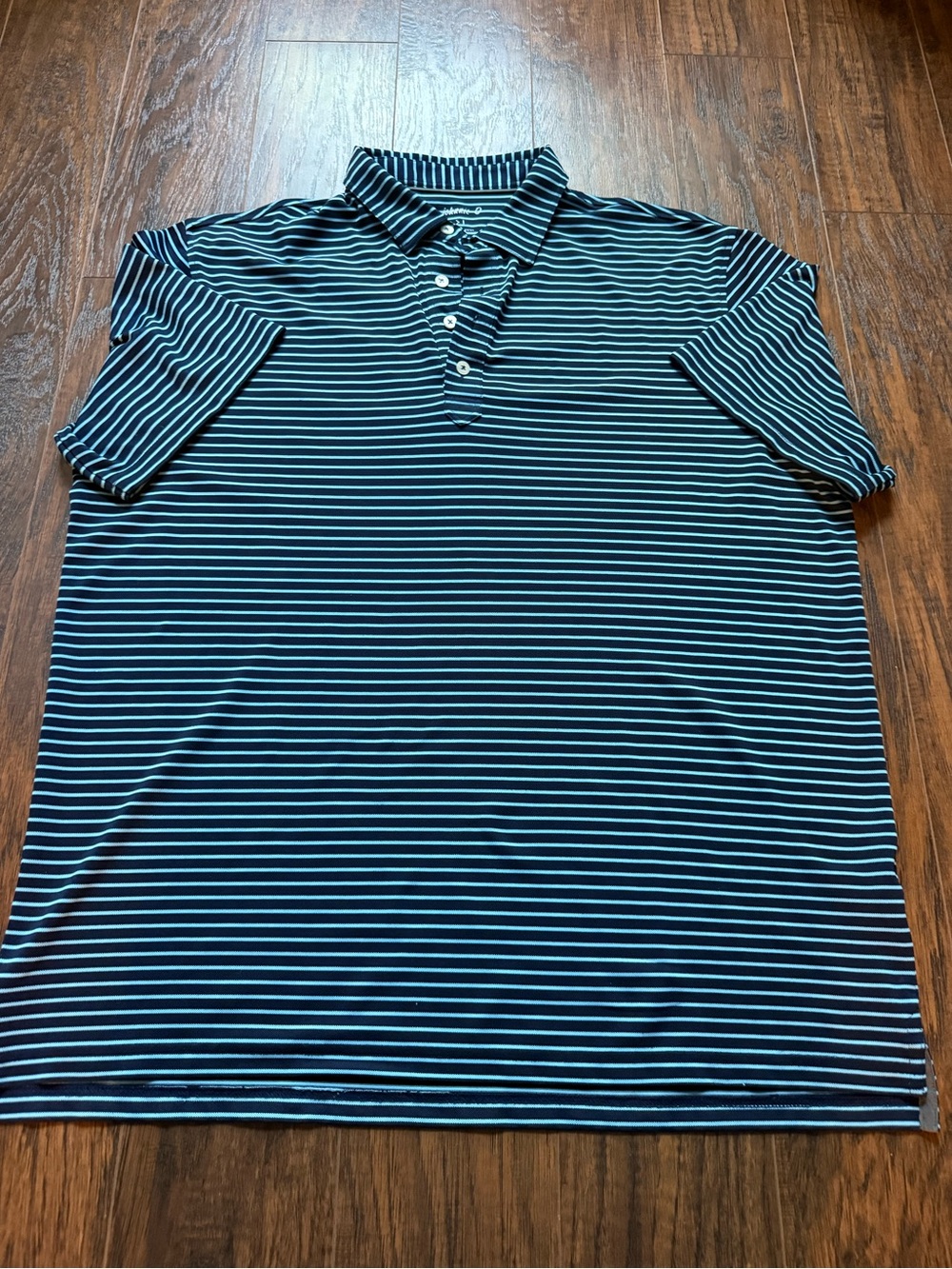 Johnnie-O Men’s XL Performance Polo Shirt Navy Blue Striped Golf Stretch